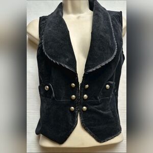 Charlotte Russe Black Velvet Silver Button Vest Boho Trendy Sz Large
